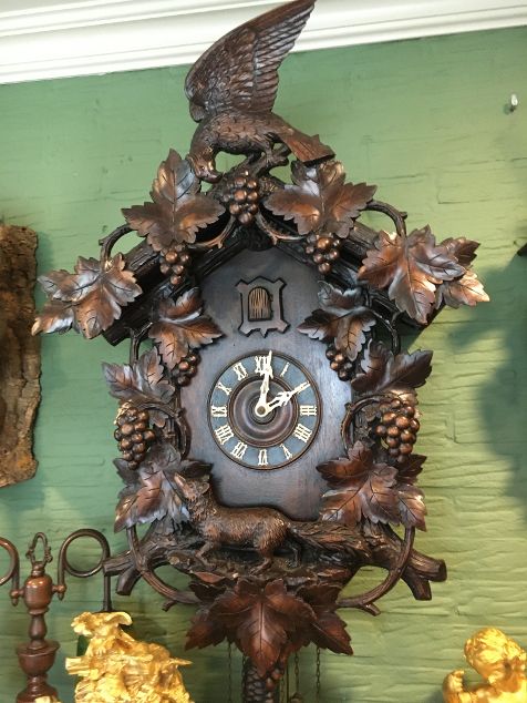 Black forest, cuckoo clock, 3 weight movement, westminster striking mechanism on the hour! Height 85 cm, width 54 cm, depth 30 cm 