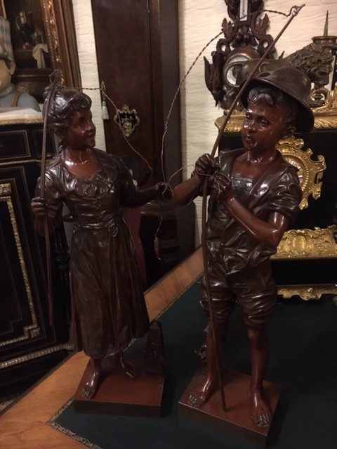 Set of 2 pieces bronze Girl and Boy/H 46 cm